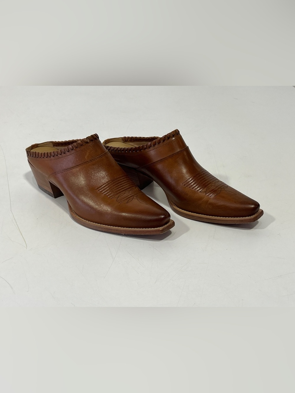 Brown Leather Slip-On Mules